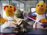  Toledo Mud Hens mascots Muddonna and Muddy the Mud Hen promote 
