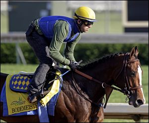 Exercise rider George Alvarez takes Bodemeister for a workout Wednesday at Churchill Downs.