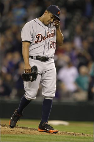 Detroit Tigers pitcher Octavio Dotel is pulled in the ninth inning of a baseball game against the Seattle Mariners. Dotel was charged with the loss as the Mariners beat the Tigers, 3-2. 