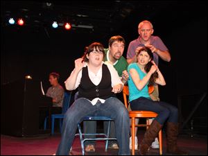 Starring in the Village Players’ production of ‘[title of show]’ are, from left, pianist Tom Szor, Laura Crawford, J. Heath Huber, Elizabeth Cottle, and Jake Gordy.