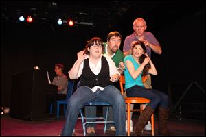 Starring in the Village Players’ production of ‘[title of show]’ are, from left, pianist Tom Szor, Laura Crawford, J. Heath Huber, Elizabeth Cottle, and Jake Gordy.