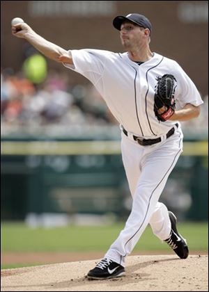 Tigers starter Max Scherzer pitches against the Pittsburgh Pirates  on Sunday in Detroit. Scherzer struck out 15 batters, the most by a Detroit pitcher in 40 years, in a 4-3 win over the Pirates.