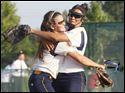 Notre Dame's pitcher Cassie Gillespie (14), right celebrates with Nikki Wilkins (12) defeating North Royalton 6-4.