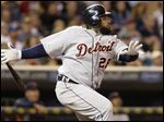  Detroit Tigers Prince Fielder watches his RBI-single during the seventh inning in a baseball game, Friday, May 25, 2012, in Minneapolis. Fielder had three hits on the night as Detroit won 10-6.
