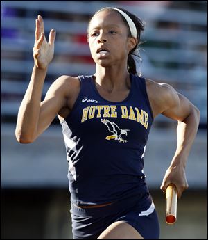 Lexis Williams of Notre Dame qualified to state in the 100 and 200-meter races and is a member of the qualifying 800 relay team.
