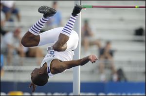 Kansas State's Erik Kynard clears the bar on his way to winning the men's high jump at the NCAA outdoor track and field championships June 7 at Drake Stadium in Des Moines, Iowa.