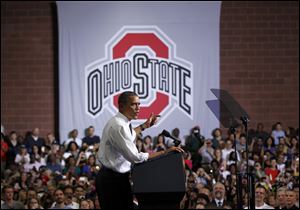 President Obama, who spoke at Ohio State in March, is to kick off his 'Betting On America Bus Tour' Thursday. The Romney campaign says Mr. Obama's stimulus failed to help employment.