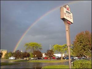 A rainbow bows over OK Patron in Perrysburg, Ohio.