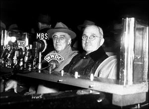 President Franklin D. Roosevelt and Vice Presidential running mate Harry S. Truman on the campaign trail for Roosevelt’s unprecedented fourth term in 1944.