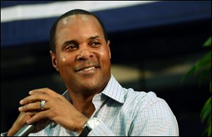 National Baseball Hall of Fame inductee Barry Larkin speaks at an inductee press conference at the Clark Sports Center in Cooperstown, N.Y.