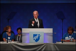 Jill Biden, the vice president's wife and a longtime community-college professor, addresses the delegates. To the delight of the crowd, she said, 