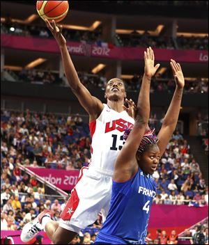 Sylvia Fowles of the U.S. drives for a bucket to help the Americans to the win. She scored six points.


