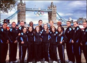 David Clemons, back row, third from left, is in London as part of the USA cheer team. The squad has collegiate cheerleaders and coaches from around the nation. He's been assistant cheer coach at BGSU since 2009.