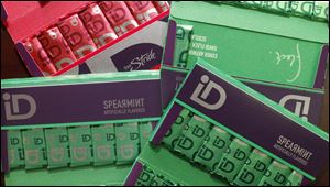 Magnets are put on the packaging of the gum, in purple, during the printing process to help keep gum fresh for longer periods of time.