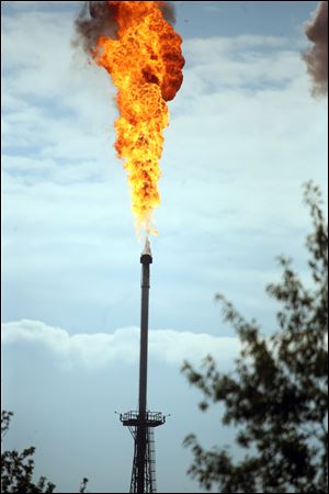 PBF Toledo Refining Co. in Oregon began flaring as a routine safety precaution after a brief loss of power in Toledo Edison's local electrical power grid Tuesday. A PBF spokesman said the momentary sag in power was enough to cause computers at the refinery to initiate the flaring — the venting and burning of hydrocarbons through a controlled system.