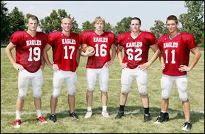 Eastwood looks to defend its Northern Buckeye Conference championship with top players, from left, Skylar Dierker, Isaiah Conkle, Jake Schmeltz, Adam Wolf, and Blake Kohring.
