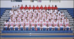 FROM LEFT: Front Row: Tyler Bauknight, Marc Dewey, BJ Mielcarek, Zach Vigneau, Sam Burns, Michael Wagner, Shelton Evans, Tyler Knitz, Trinidad Wyatt, Pat Wentz, Ben Jurek, Nick High. 2nd Row: Jack Reese, Anthony Taylor, Max Pfeiffer, Joe Gospodarek, Peter Yeager, Marc Elfering, Kevin Olszewski, Kevin Greenoe, Kevin Kronbach, Marvin Austin, Tyler Womack, Andy Irwin. 3rd Row: Michael Dickrede, Mark Phillips, Mitchell Prater, Andrew Rutkowski, Shane Oneail, David Isabell, David Nees, Shawn Wandersee, Sam Corbin, Steven Welling, Dalton Robles. 4th Row: Merit Godbey, Luke Ketterman, Mike Minor, John Fudacz, Zach Uram, Kelife Butts, Jonathan Fankhauser, Jack Kulka, Trent Barteck, Cameron Downs, Marvin Gardner. 5th Row: Drew Stark, Noah Goodrich, Drew Dymarkowski, Zach Churilla, Nicholas Lankard, Christopher Gill, Jacob Lang, Tyler Thebes, Curtis Smith, Keaton Isaacson, Raymond Uzoigwe, Aarion Sneed. 6th Row: Matt Cark, Matt McNeeley, Paul Zavell, Patrick Schneider, Alex David, Maurice Harris, Steven David, Andrew Bonfiglio, Chartyise Fagan, Cameron Ethridge, Keontae Johnson, Nate Houle.  7th Row: Ted Gardner, Mason Hartley, Jake Simon, Nick Drees, Collin OÕBrien, Ramale Frazier, Dijon Walker, Dontay Ellison, Daryl McCoy, Lamar Carswell.  Back Row: Manager Teddy Berning, Manager Frankie Berning, Manager Nick Dombi, Eric Berg, Coach Perkins, Coach Rich Uram, Coach Marty Patrilla, Coach Chris Hedden, Coach Andy Stanford, Coach Brandon Hedges, Coach Derrick Arbogast, Coach Rob Materni, Coach Peris Edwards.