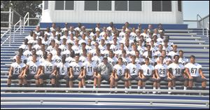 Not Blade photo.  Row 8: Coach Matt Daniels, Coach Mike Niedzwiecki, Coach Reggie Murphy, Coach Rick Rattay, Coach Corey Pargo, Coach Robert  Taylor, Mr. Butch Welling, Greg Wobser, Ayami Sato. Row 7: Dick Anderson, Anthony Bronaugh, Sean Cordero, Dan Spence, Dan Blandford, Charles Awls, Garret Ward, Ben Schafer,  Hunter Baum, Andrew Lewis, Chris Lepre, Eric Geer. Row 6: Larry Glover, Willie Richburg, Jacob Wymer, Nate Rose, Jonathan Friesner, A.J. Macino, Tyler Kratzman, Jacob Businger,  Marcus Harper, Ben Uncapher, Ben Dubielak, Colin Pigott, Christian King. Row 5: Cameron Kaser, Max McCormick, Craig Mays, Eric Kibbey, T.J. Lake, Devon Garcia, Nolan Silberhorn, Michael Britsch, Sean Rattay, Denver Huntermark, Renzo Cordero, Keith Pace. Row 4: Makai Veasley, Louis Fuller, Matt Dominique, Isaac Lepow, Kevin Butson, Nick Brohl, Dominic Horvath, Pete Burkett, Colin Korte, Alex Gum, Alex Archer, Bryson Ritchie. Row 3: Grant Aughenbaugh, Eddie OÕReilly, Tim Sherman, Cole Jimerson, Sean Welling, Trevor Walsh, Evan Yoder, James Brown, Geno DeMarco, Joe Pool, Jacek Czerwinski, Ben Rubel. Row 2: Andre Tidwell, Ravon Adams, Terrence Harvey, Jordan Ramer, Ron Birchfield, Jimmy Papadimos, Colin Dinkins, Kyle Ramer, Isaiah Micham, Benito Perales, Vernon Hickman, Ian Michalak, Brett Adams. Row 1: Connor Lake, Jake Nachtrab, Matt Miller, Ifiok Umoh, Vincent Broadway, Brogran Roback, Coach Doug Pearson, Ben Eddingfield, Liam Allen, Mike Eddingfield, Nolan Mitchell, Tony Harper, John Labardee.