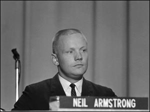 In this Sept. 17, 1962 file photo, Neil Armstrong, one of the nine astronauts, is shown as he was introduced to the press, along with the other astronauts in Houston. The family of Neil Armstrong, the first man to walk on the moon, says he has died at age 82. A statement from the family says he died following complications resulting from cardiovascular procedures. It doesn't say where he died. Armstrong commanded the Apollo 11 spacecraft that landed on the moon July 20, 1969. He radioed back to Earth the historic news of 