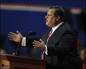 New Jersey Governor Chris Christie addresses the Republican National Convention in Tampa, Fla..