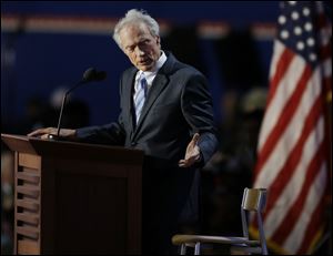 Actor Clint Eastwood speaks to an empty chair while addressing delegates during the Republican National Convention in Tampa.