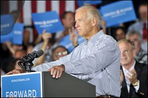 Vice President Joe Biden speaks during a campaign stop at the United Auto Workers Local 1714 Union Hall in Lordstown, Ohio.