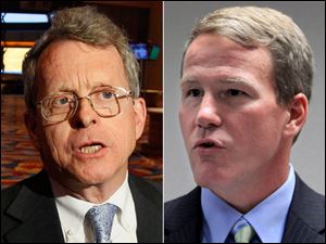 Attorney General Mike DeWine, left, and Ohio Secretary of State Jon Husted.
