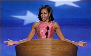 First Lady Michelle Obama addresses the Democratic National Convention in Charlotte, N.C.