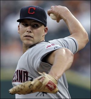 The Indians' Justin Masterson delivers a pitch Tuesday night in Detroit. He pitched six solid innings to pick up his 11th victory.