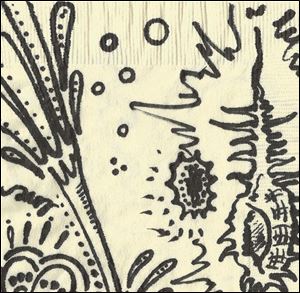 A cocktail-napkin doodle created by Deb Douglas, assistant professor of art history at St. Louis University, was drawn at The Crow's Nest in Maplewood, Mo. The doodle was made for St. Louis culinary magazine's FEAST's 'Booze Doodl' series.