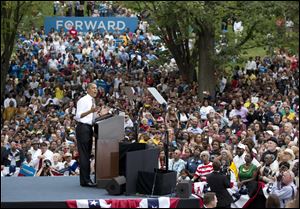 President Obama speaks at a campaign event at Eden Parks Seasongood Pavilion in Cincinnati. The President challenged Mitt Romney's China trade policy.