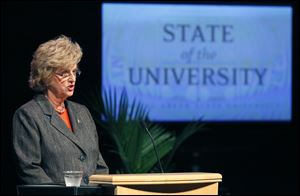 Bowling Green State University President Mary Ellen Mazey  delivers her annual State of the University address Wednesday in the Donnell Theatre of the Wolfe Center in Bowling Green.