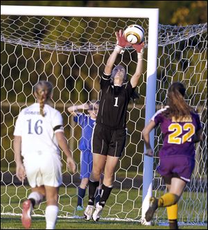 Anthony Wayne goalie Taylor Hill blocks a shot against Maumee on Wednesday, Sept. 19, in Whitehouse. The goalies shined for both teams as the game ended in a 0-0 tie.