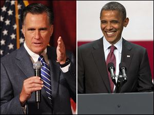 In Ohio, President Obama, right, leads Mitt Romney, left, in The Blade/Ohio Newspaper Poll 51 percent to 46 percent.