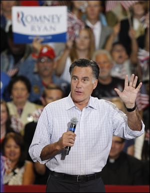 Republican Presidential candidate Mitt Romney speaks at the SeaGate Centre in Toledo.