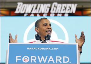 President Obama campaigns at the Bowling Green State University Stroh Center.