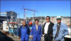 Ilulissat fishermen, from left, Ove Rosbach, Gedion Lange, Peter Olsen, and Johanne Mathaussen have confronted difficulties as the waters they fish off Greenland have warmed.