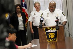 Toledo Police Chief Derrick Diggs speaks with reporters about a fatal shooting incident.