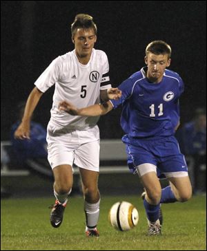 Northview's Cameron Kupetz, left, and Anthony Wayne's Ben Conklin chase the ball during a game earlier this year in Sylvania.