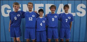 Anthony Wayne soccer, which includes, from left, Eddy Wild, Adam Herrmann, Percy Mills, Alex Hansen and Nick Frank, is undefeated on the year.