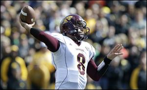 Central Michigan quarterback Ryan Radcliff throws a pass earlier this year.