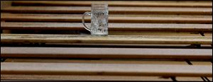 An empty beer mug stands on a table at the last day of the famous Bavarian 