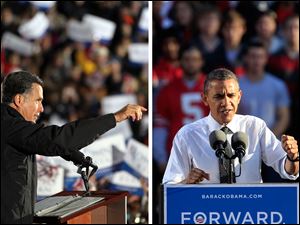 Mitt Romney campaigned in Cuyahoga Falls while Barack Obama was in Columbus.