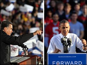 Mitt Romney campaigned in Cuyahoga Falls while Barack Obama was in Columbus.