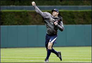 Detroit Tigers pitcher Justin Verlander throws at Comerica Park in Detroit to prepare for his start against the New York Yankees in Game 3 of the American League championship series.