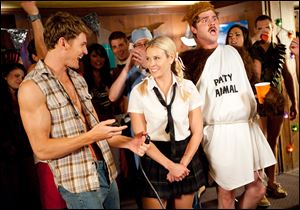 From left, Josh Pence as Keevin, Chelsea Handler as Joy, and James Pumphrey as Brueder in a scene from 