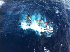 The HMS Bounty, a 180-foot sailboat, sinks in the Atlantic Ocean during Hurricane Sandy approximately 90 miles southeast of Hatteras, N.C., Monday.