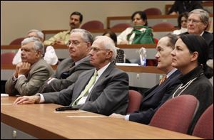From left, S. Amjad Hussain, the Blade's Joeseph H. Zerbey IV, William Koester, PE, and Allan and Susan Allan Block attend the Confluence of Science, Journalism and Civic Leadership: The Rich Legacy of Paul Block, Jr., Ph.D., Wednesday at the University of Toledo's Health Science campus.