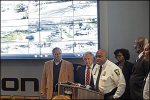 Toledo Police Chief Derrick Diggs speaks during the official unveiling of the new, real time crime center. Currently, the department has about 40 cameras in 20 locations around the city, though that number is expected to grow over the next months.