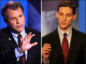 Sen. Sherrod Brown, left, contends that his opponent cannot be trusted. Ohio Treasurer Josh Mandel, right, says Mr. Brown has helped drive up the federal debt.